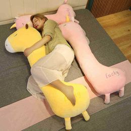 80140Cm Huge Size Deer Unicorn Sleeping Pillow Soft Stuffed Long Animal Pillow Dolls Cartoon Toys For Girls kids Gift J220729