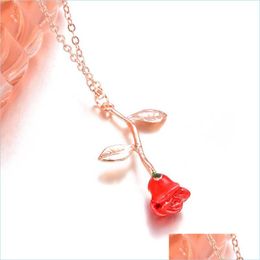 Other Event Party Supplies Party Supplies Valentines Day Roses Flower Necklace Fashion Send Girlfriend Gift Exquisite Rose Pendant Dh2D8