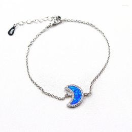 Charm Bracelets Women Female Fashion 925 Silver Hand Chain Moon Shape Crystal Opal Chains White Charms Jewellery Gift