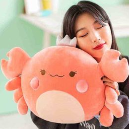 1Pc 58Cm Beautiful Down Cotton Filled Crab With Crown Plush Toys Kawaii Animal Plush Chair Sofa Cushion Decor Toy Ornamental Cushion J220729