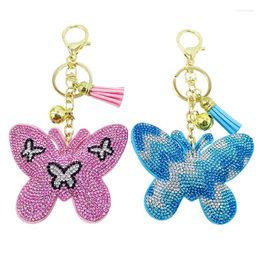 Keychains Trend Korean Velvet Rhinestone Butterfly Insect Keychain Pendant Tassel Bag Car Charm Flash Accessories