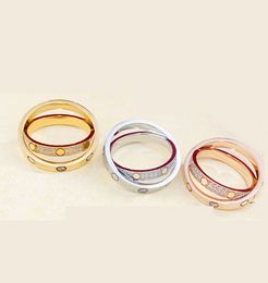 Classic Brand Design Rings Women Titanium Steel Engagement Double Ring Cubic Zirconia Eternity Wedding Band Size 6 to 10