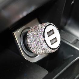 Bling USB Car Charger 5V 2.1A Dual Port Fast Adapter Pink Car Decor Styling Diamond Car Accessories Interior for Woman