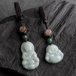 Keychains Customization Natural Burma Emerald Guanyin Buddha DIY Phone Chain Key Ring Jewellery Fashion Accessories Hand-Carved Amulet