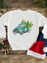 Women's Hoodies Light Tree Trend Cute Merry Christmas Happy Year Sweatshirts Holiday Print Wear Fashion Women Clothing Graphic Pullovers