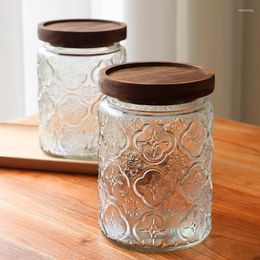 Storage Bottles 700 Ml Sealed Glass Sugar Bowl Home Nuts Coffee Bean Bottle Embossed Tea Can Kitchen Food Container