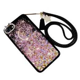 Fashion Apple Phone Cases Silicone Quicksand Rhinestone Case Premium Design Star Moon Protective Covers For iPhone14 13 12 Pro max 11 XS Anti-drop With Wrist Band