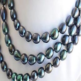 New 8-9mm Tahitian Black Natural Pearl Necklace 48INCH AAA Dongguan girl Store good