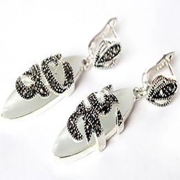 charming VINTAGE nice 925 Silver Natural Clear White Opal Earrings