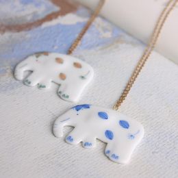 Pendant Necklaces Cartoon Elephant Ethinc Jewellery Blue And White Painted Porcelain Ceramic Necklace Animal Choker Accessory