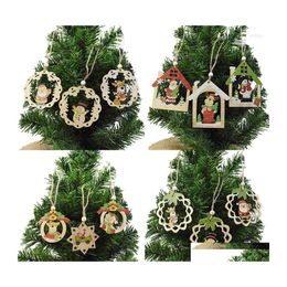 Christmas Decorations Christmas Decorations 3Pc Mti Styles Santa Claus Wooden Pendant Hanging Ornament Xmas Tree Decor Diy Wood Craf Dhwts