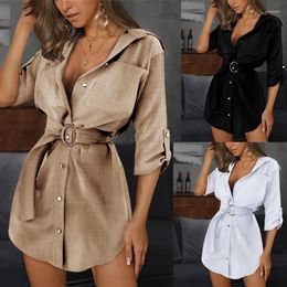 Women's Blouses WGTD Autumn Women Shirt Dress Long Sleeve Casual Loose Party Black Dresses Elegant Button Office Ladies Clothing 2022