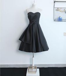 Satin Sweetheart Sleeveless Bridesmaid Dresses A-line Little Black Dress Knee-length Party Gowns