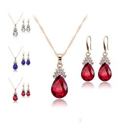 Earrings Necklace Crystal Diamond Water Drop Necklace Earrings Jewellery Sets Gold Chain Necklaces For Women Fashion Wedding Gift Del Dhhla