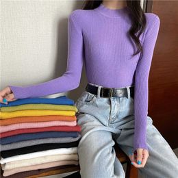 Women's Sweaters JMprs Women Knitted Half turtleneck Long Sleeves Basic Tops Sweaters Female Soft Jumper Female Autumn Winter Real Photo J220915