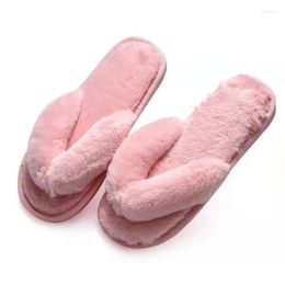 Slippers High Quality Bedroom Cross Pinch Plush Slipper Winter Indoor Warm Home Non-Slip Fuzzy Flip-Flops Women Soft Cotton