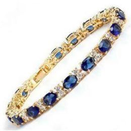 Fashion Jewellery Blue Stone Sapphire 18K gold silver Bracelet AAA