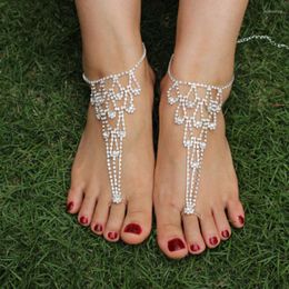 Anklets Bride Rhinestone Flower For Women Fashion Charm Foot Ring Tobillera Bracelet On The Leg Tassel Beach Chain Jewellery