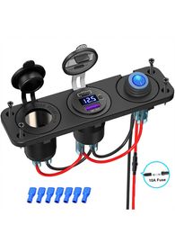 12V/24V USB Outlet Socket Panel 3 in 1 Waterproof Cigarette Lighter Splitter Panel PD QC3.0 48W USB C Outlet