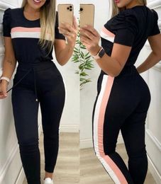 Women's Two Piece Pants 2022 Womens 2 Sets Outfits Casual Fashion Color Block Tight Short Sleeve Summer Woman Tracksuit Set