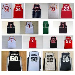 College Basketball Wears NCAA Derrick 1 Rose Jersey Hakeem 34 Olajuwon Clyde 22 Drexler Dennis 10 Rodman Tracy 1 McGrady Robinson 100% Stitched Basketball Jersey