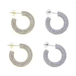 Hoop Earrings Full Iced Out Bling CZ Chunky Hoops Micro Pave Cubic Zirconia Sparking Geometric Round Circle Earring