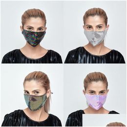 Designer Masks Mermaid Sequins Breathable Mascarilla Earloop Protective Mouth Respirator Can Put Pm2.5 Philtre Anti Dust Fash Dhgarden Dhhen