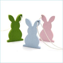 Other Festive Party Supplies Easter Wooden Hanging Pendant Solid Colour Egg Rabbit Shaped Ornament Home Decoration 6Pcs/Bag 191 N2 Dhv0I