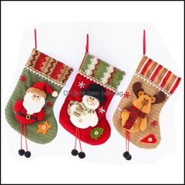 Party Decoration Christmas Decorations Santa Claus Stockings Large Cartoon Elk Gifts Bag Fit Kids Snowman Decorative Hanging Stockin Dhyc0