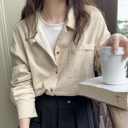 Women's Blouses Women's Shirt Polo Collar Straight Loose Casual Long Sleeve Sark Tops Female Autumn Winter Corduroy Shoulder Sleeves