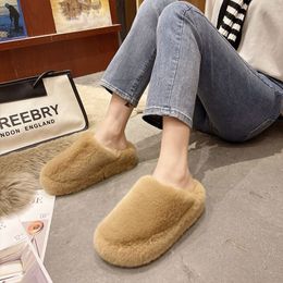 Winter Plush Slippers For Women Fashion Thermal Indoor With Thick Soft Soles Comfortable Non-Slip Floor Quiet Foot Massage