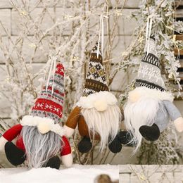Party Favour Gnomes Beard Tree Pendant Doll Christmas Party Knitted Creative Plush Toys Garden Ornaments Santa Xmas Supplies 5 5Gl3 Q Dhjhk