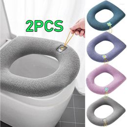 Toilet Seat Covers 2X Soft W/Hook Bathroom Washable Closestool Warmer Cushion Mat Four Seasons Plush Pad Home