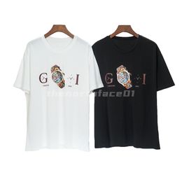 Fashion Brand Luxury Mens T Shirt Designer Watch Letter Print Round Neck Short Sleeve Summer Loose T-Shirt Top Black White Asian Size S-3XL