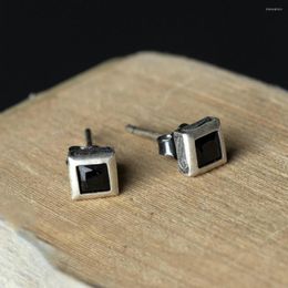 Stud Earrings For Women Jewelry Square Earring Black Color One Pair 925 Sterling Silver Gifts Her Modern