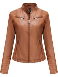 Women's Leather Faux Women Jacket Autumn Winter Long Sleeve Plus Size Fashion Ladies Solid Zipper Biker Coat Female Casual Outwear 221125