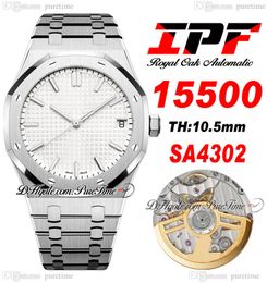 IPF 41mm 1550 SA4302 Automatic Mens Watch Ultra-thin 10.5mm Silver Textured Dial Stick Markers Stainless Steel Bracelet Super Edition Watches Puretime C3