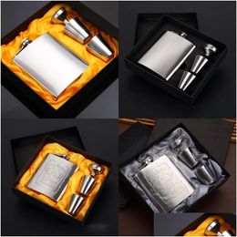 Hip Flasks 7Oz Portable Hip Flask Bottle Set Stainless Steel Wine Pot Cup Suit Give Glass Funnel Matte Gray Kit 11 9Zp B2 Dr Dhgarden Dhc8J