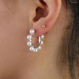 Hoop Earrings Fresh Sea Pearl Earring Geometric Circle 925 Sterling Silver High Quality For Women