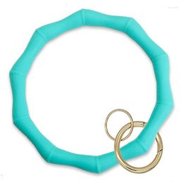 Keychains Bamboo Style Silicone Keychain Couple Wristband Bracelets Key Ring Solid Color Bangle Keyring Car Holder