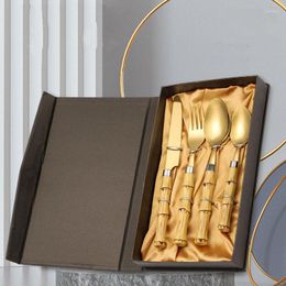 Dinnerware Sets Portable Cutlery With Case Stainless Steel Set Christmas Tableware Bamboo Handle Steak Knife Fork Spoon Gift Box