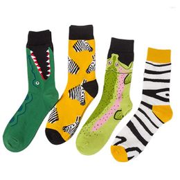 Men's Socks Autumn Winter Fashion Color Men's Combed Cotton Animal Crocodile Series Personality Couple Wholesale