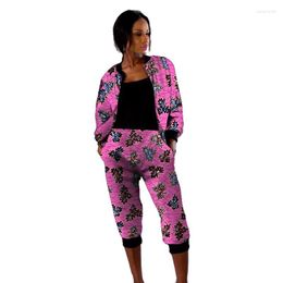 Ethnic Clothing Nigerian Print Women's Bomber Jackets Cropped Trousers African Lady Set Street Style Gift For Wedding/Party