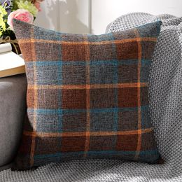 Pillow Linen Pillowcase Sofa S Plain Plaid Solid Colour Car Office Lumbar Support Covers