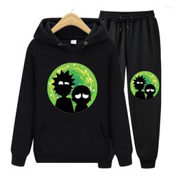 Women's Two Piece Pants Womens Funny Anime Print Basic Cotton Sweatshirts 2 Sets Early Spring Hoodies Elastic Waist Casual Suits Street Wear