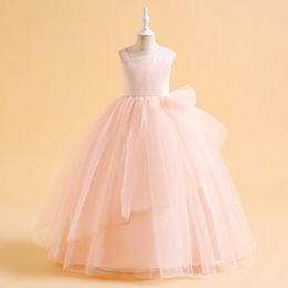 Girl Dresses Princess Sleeveless Pink Party For Girls Flower Tulle Children Clothes 4 To 14 Years Kids