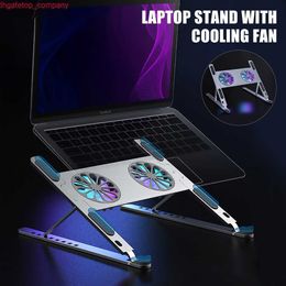 Car Foldable Laptop Stand For Desk With Double Cooling Fan Notebook Laptop Ergonomic Aluminum Portable Adjustable Alloy Accessories