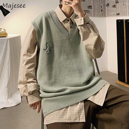 Men's Vests Men Printed Sweater Loose Knitted Students Unisex Couple Daily All-match Fashion Leisure Males Jumpers Outwear Soft Chic 221125