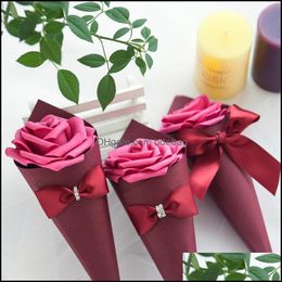 Gift Wrap 22Cm Bow Flower Cone Candy Box Cajas De Regalo Package Holder Case Creative Jewellery Wedding Party Favour Organiser Lipstick Dh6E2