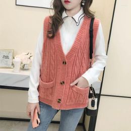 Women's Vests 2022 Women Knitted Sweater Vest Female Soft Simple Basic Daily V-neck Solid Lady Street-wear Vintage All-match H615